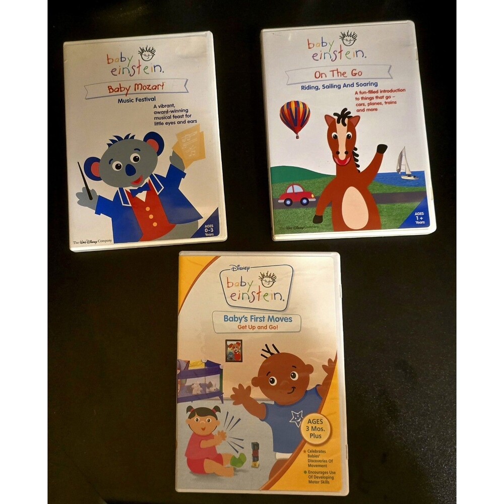 Baby Einstein Growth DVDs Lot of 3 (Baby Mozart, First Moves and On the Go).